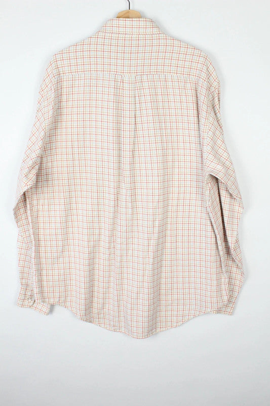 De Paz cream and orange Tattersall check long sleeve shirt in cotton twill.