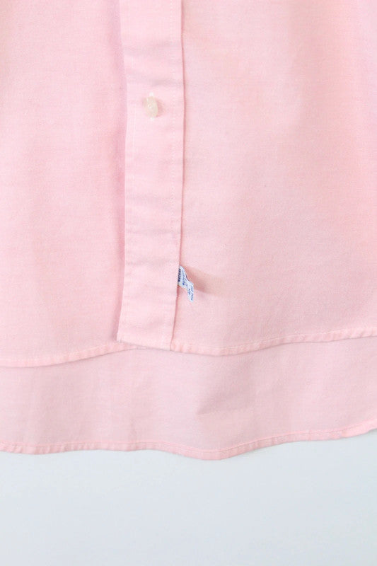Yves Saint Laurent pink short sleeve shirt with black YSL monogram logo, oxford cotton blend.