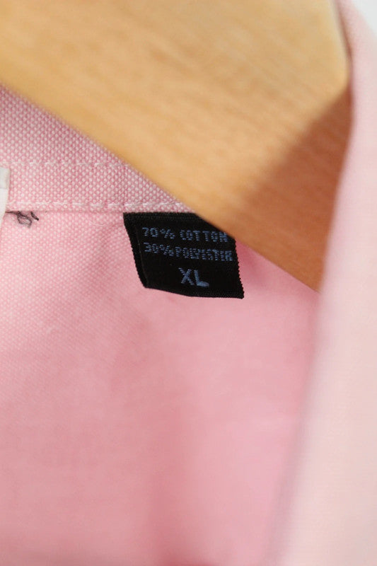 Yves Saint Laurent pink short sleeve shirt with black YSL monogram logo, oxford cotton blend.