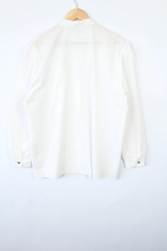 C&A white tunic blouse with asymmetric ruffle frill and mandarin collar.