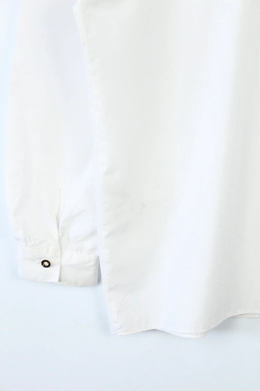 C&A white tunic blouse with asymmetric ruffle frill and mandarin collar.