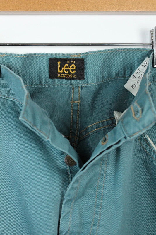 Lee teal green chino trousers vintage straight leg cotton twill five-pocket design