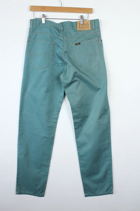 Lee teal green chino trousers vintage straight leg cotton twill five-pocket design