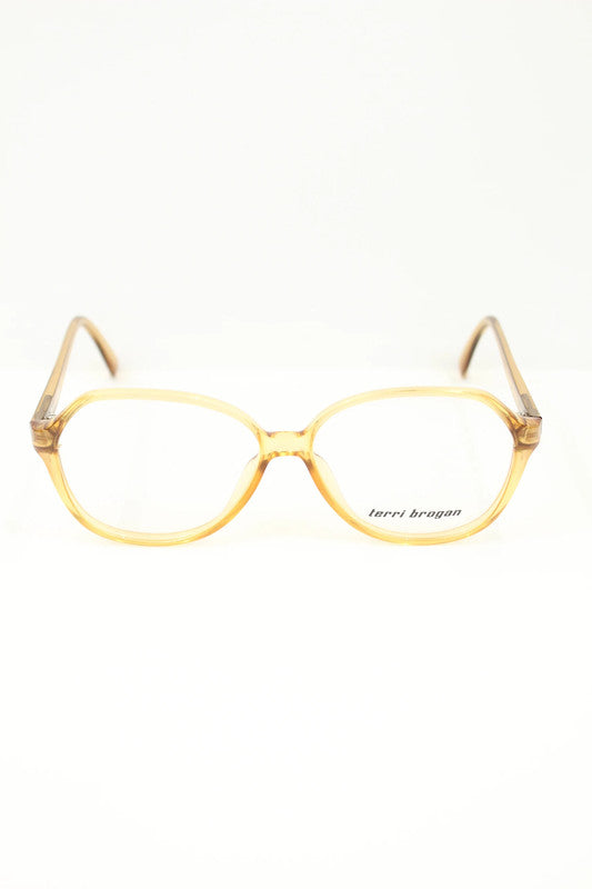 Optyl vintage sunglasses orange pink translucent oval frame with logo detail.