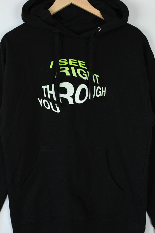 Anti Social Social Club black hoodie with neon green graphic text and soft fleece material.