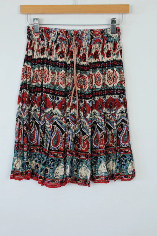 Vintage Dressing multi-coloured midi skirt with elephant border and intricate floral prints.