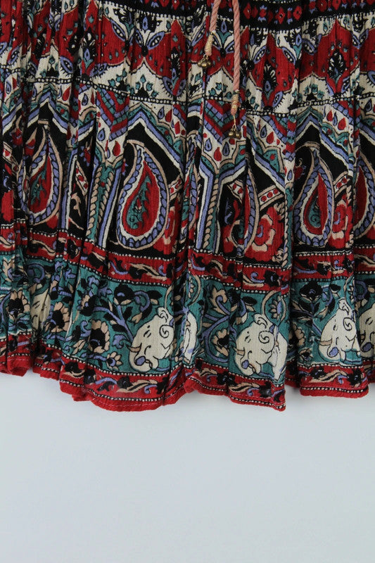 Vintage Dressing multi-coloured midi skirt with elephant border and intricate floral prints.