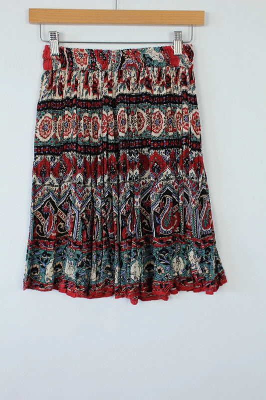 Vintage Dressing multi-coloured midi skirt with elephant border and intricate floral prints.