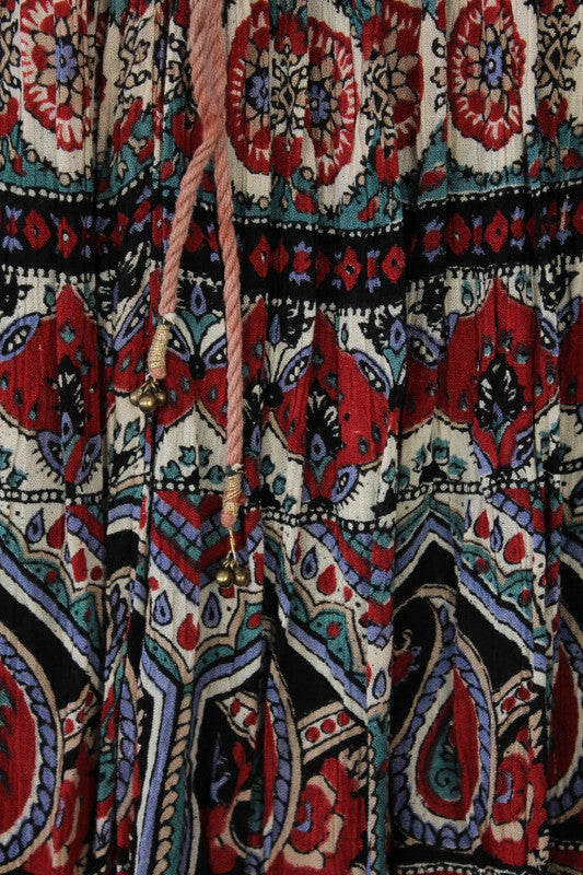 Vintage Dressing multi-coloured midi skirt with elephant border and intricate floral prints.