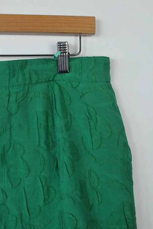Louis Feraud green pencil skirt textured floral jacquard high-waisted silk blend.