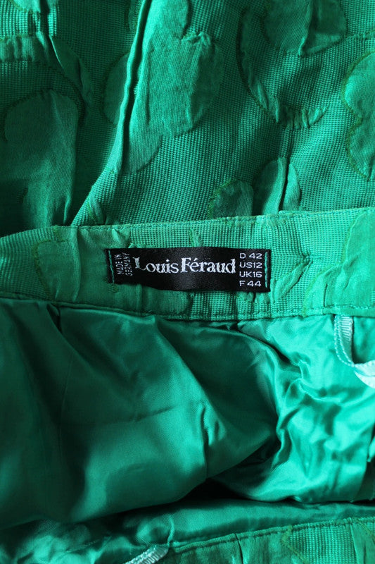Louis Feraud green pencil skirt textured floral jacquard high-waisted silk blend.