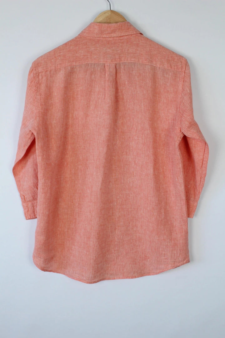 Celio salmon pink linen tunic blouse with chest pocket and classic collar.
