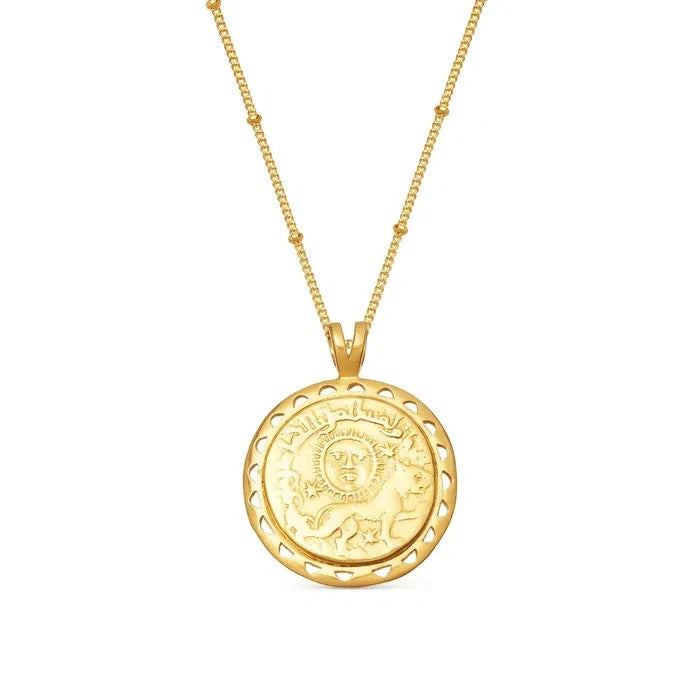 Missoma gold necklace with Roman coin medallion pendant, 18ct gold vermeil on sterling silver.