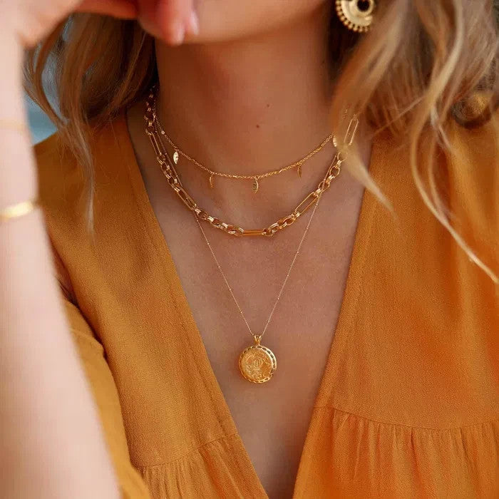 Missoma gold necklace with Roman coin medallion pendant, 18ct gold vermeil on sterling silver.