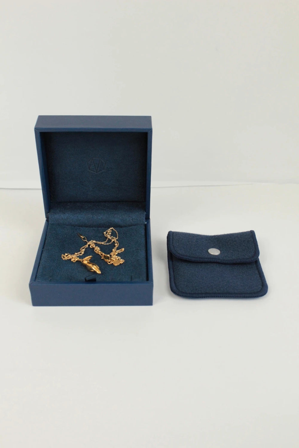 Missoma gold necklace with Good Luck charm pendant and Orb chain design.