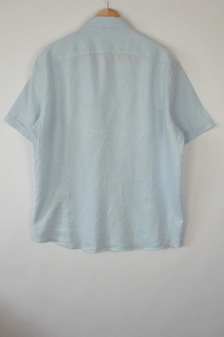 Celio short sleeve shirt baby blue 100% linen with button-down front and relaxed fit.