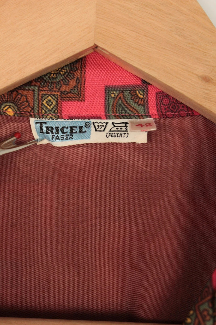 Vintage Dressing brown and pink geometric midi shirt dress with buttons and pockets.