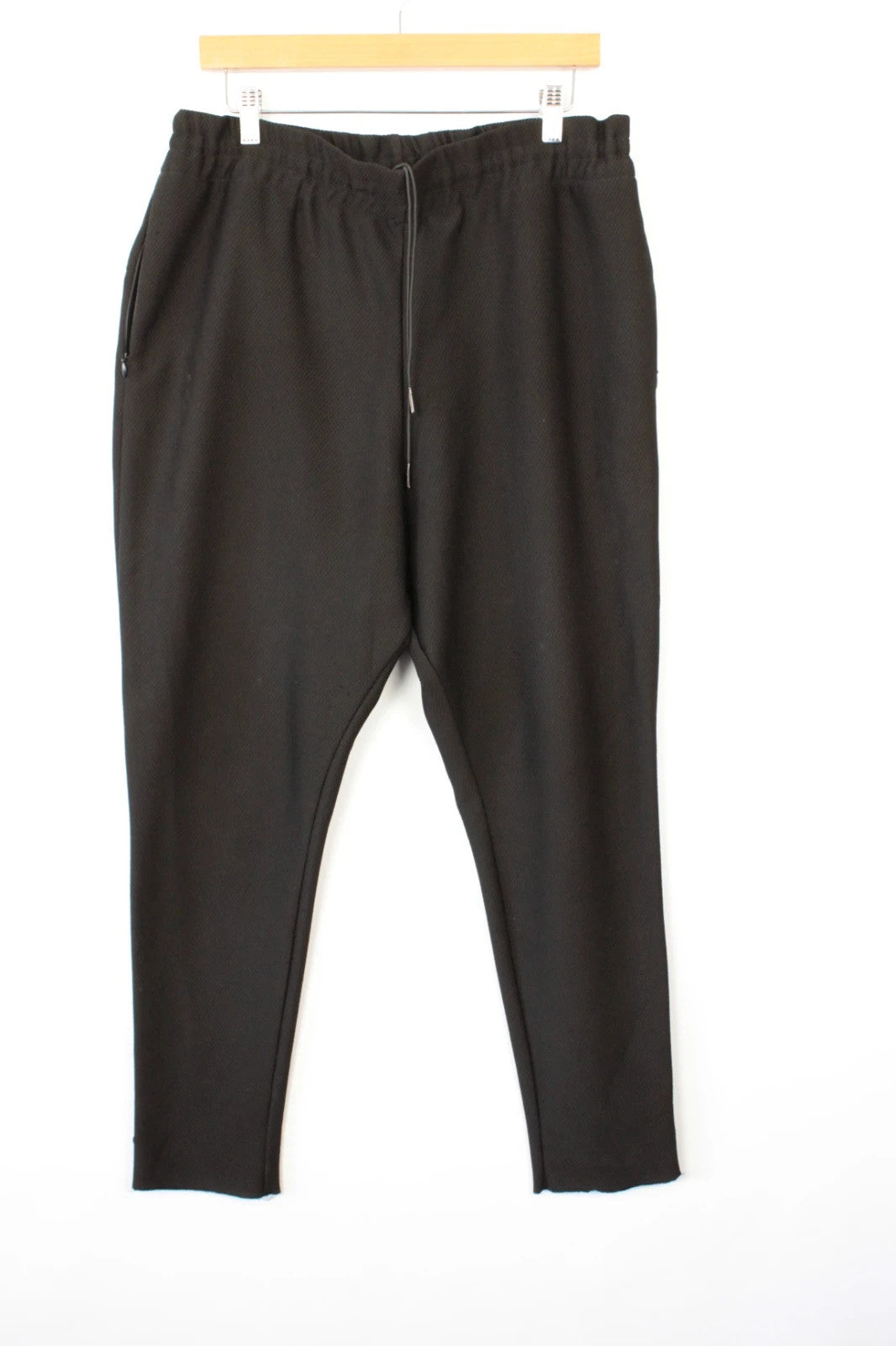 AQ/AQ black joggers with drop-crotch design and elasticated drawstring waist.