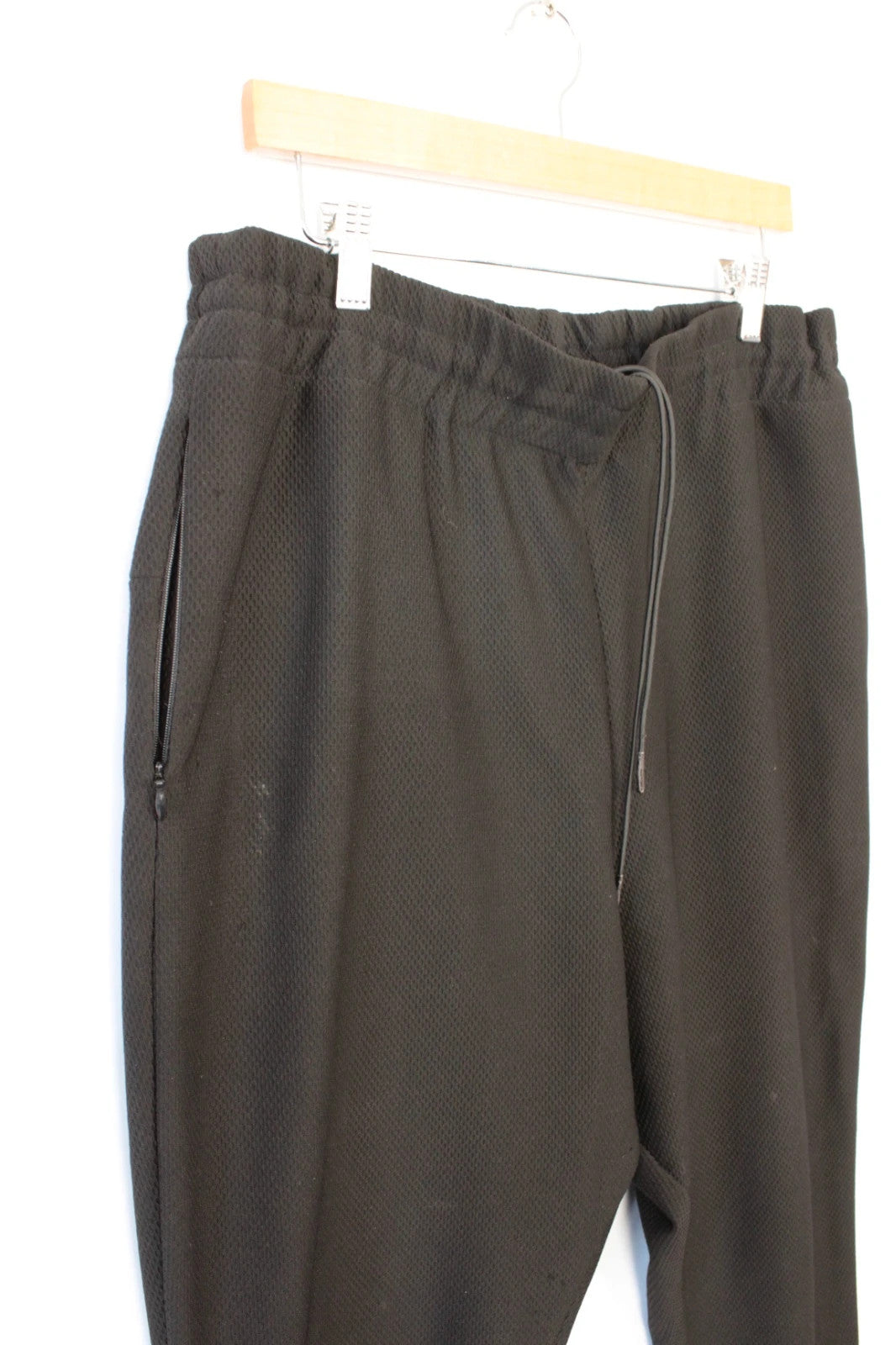 AQ/AQ black joggers with drop-crotch design and elasticated drawstring waist.