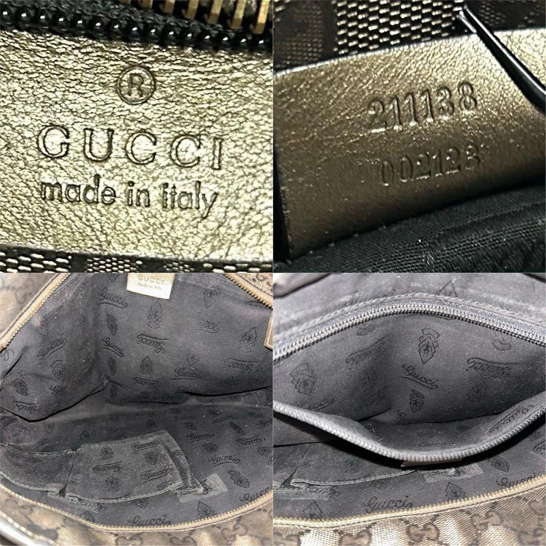 Gucci shopping tote bag khaki silver GG monogram coated canvas with leather trim