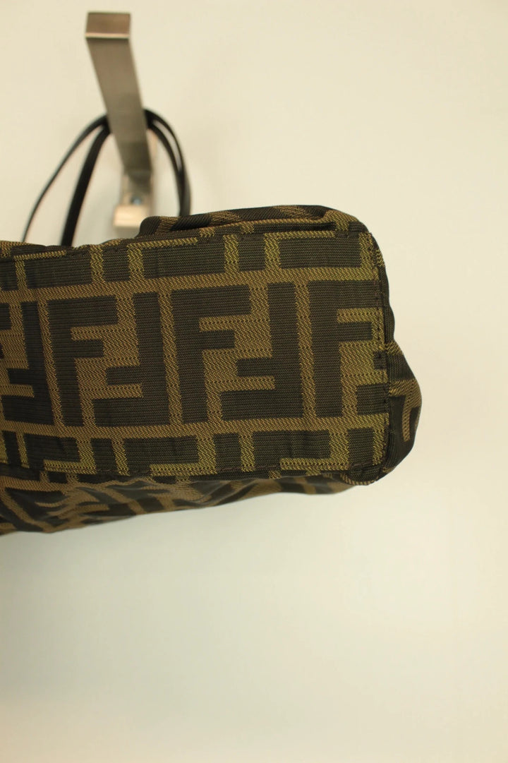 Fendi shopping tote bag brown and black FF monogram jacquard canvas with leather trim.