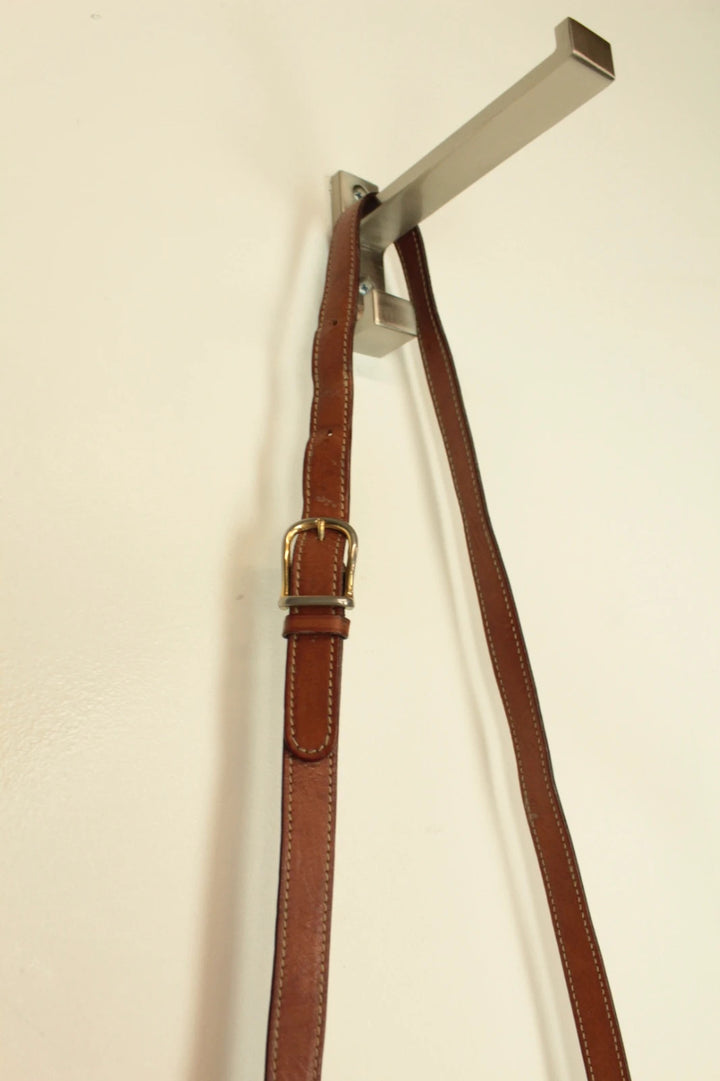 Celine beige and brown vintage leather crossbody bag with silver circle logo and smooth trim.