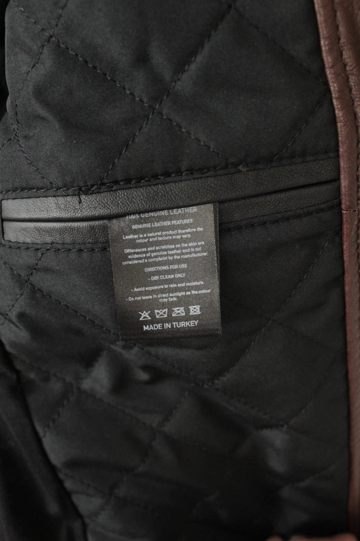 Leather Republic brown biker jacket quilted shoulders genuine leather soft grain hide