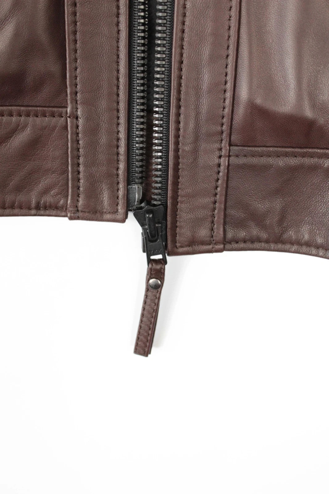 Leather Republic brown biker jacket quilted shoulders genuine leather soft grain hide