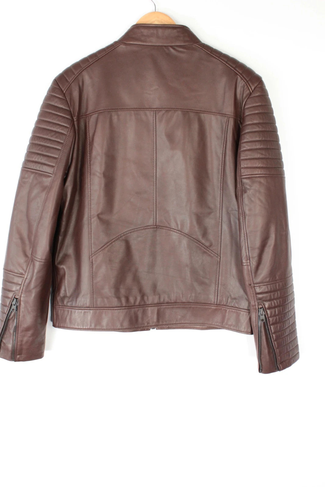 Leather Republic brown biker jacket quilted shoulders genuine leather soft grain hide