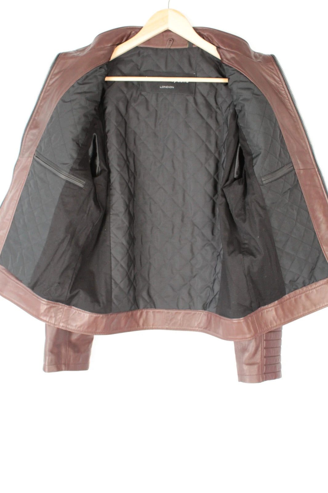 Leather Republic brown biker jacket quilted shoulders genuine leather soft grain hide