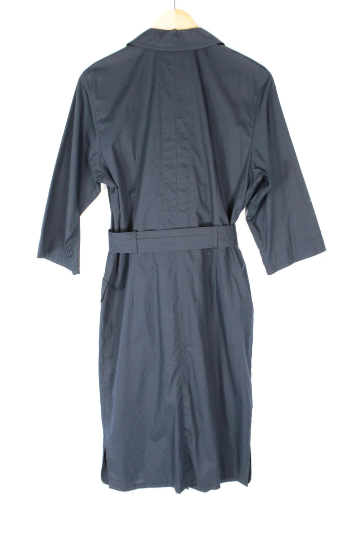 La Mode Smarti Style navy trench dress, double-breasted, with matching belt and white buttons.
