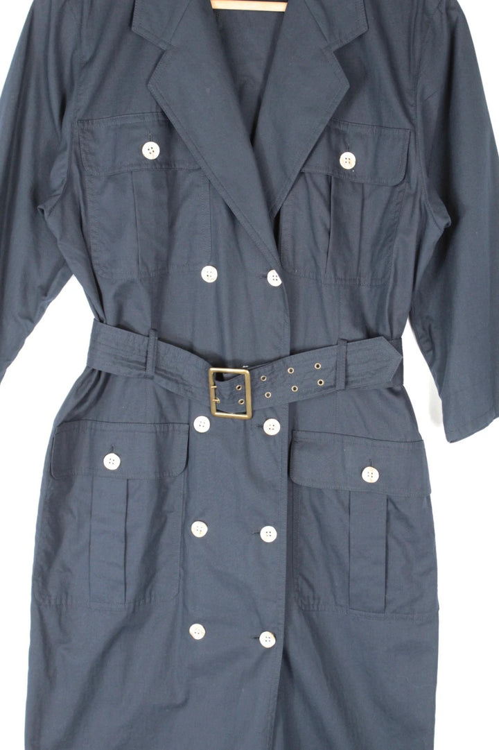 La Mode Smarti Style navy trench dress, double-breasted, with matching belt and white buttons.