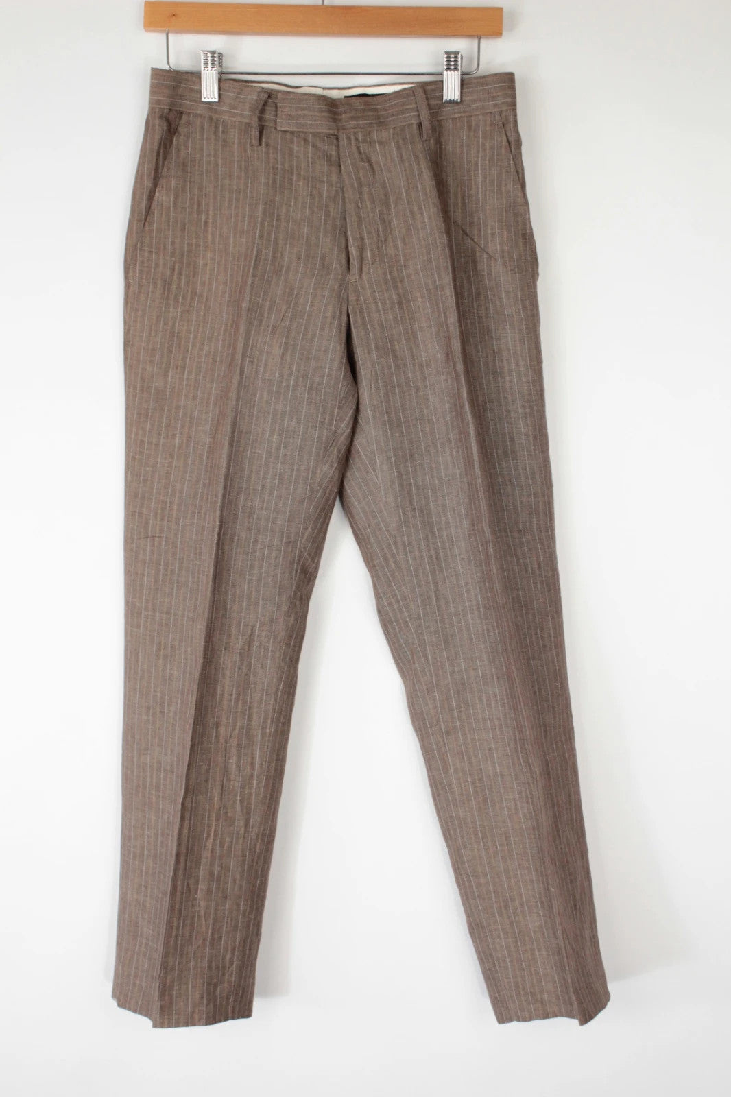 BRICE tailored trousers brown taupe with multi-toned pinstripe pattern and flat-front design.