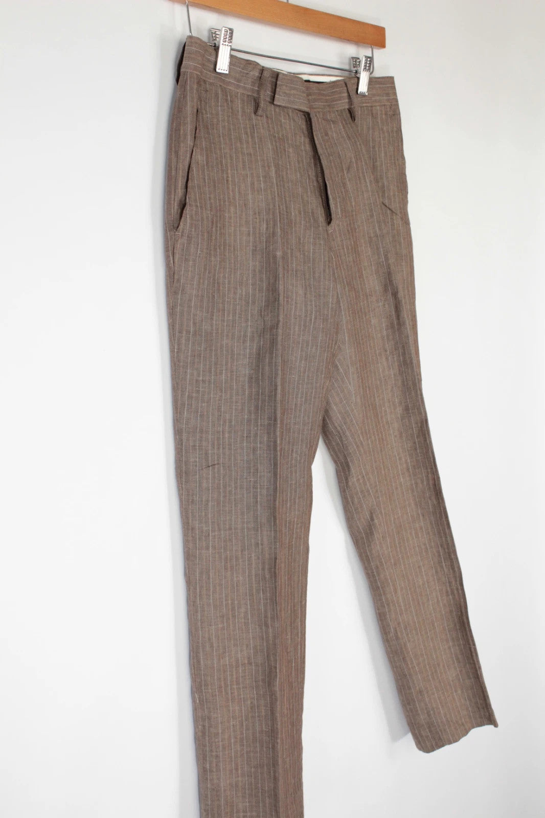 BRICE tailored trousers brown taupe with multi-toned pinstripe pattern and flat-front design.