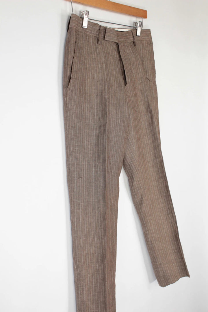 BRICE tailored trousers brown taupe with multi-toned pinstripe pattern and flat-front design.