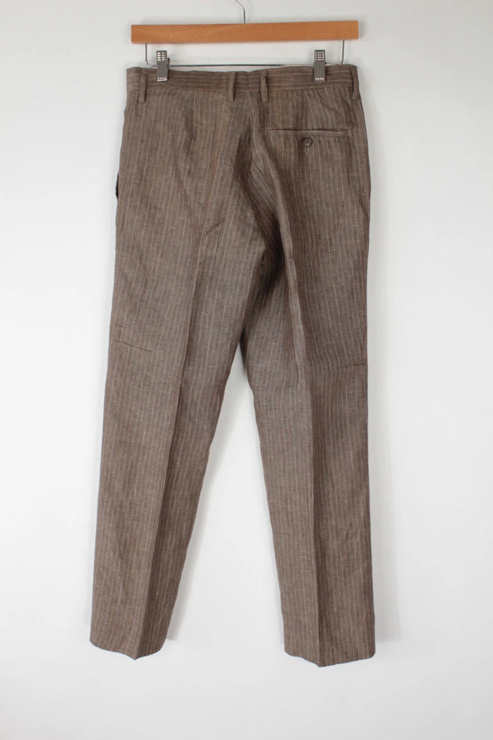 BRICE tailored trousers brown taupe with multi-toned pinstripe pattern and flat-front design.