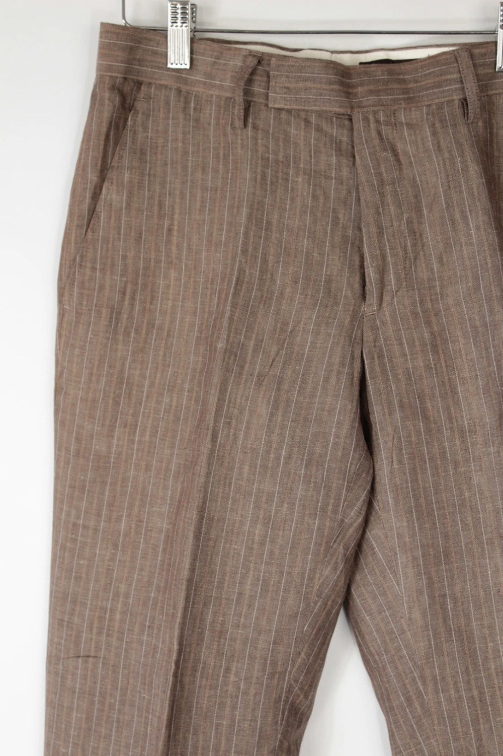 BRICE tailored trousers brown taupe with multi-toned pinstripe pattern and flat-front design.