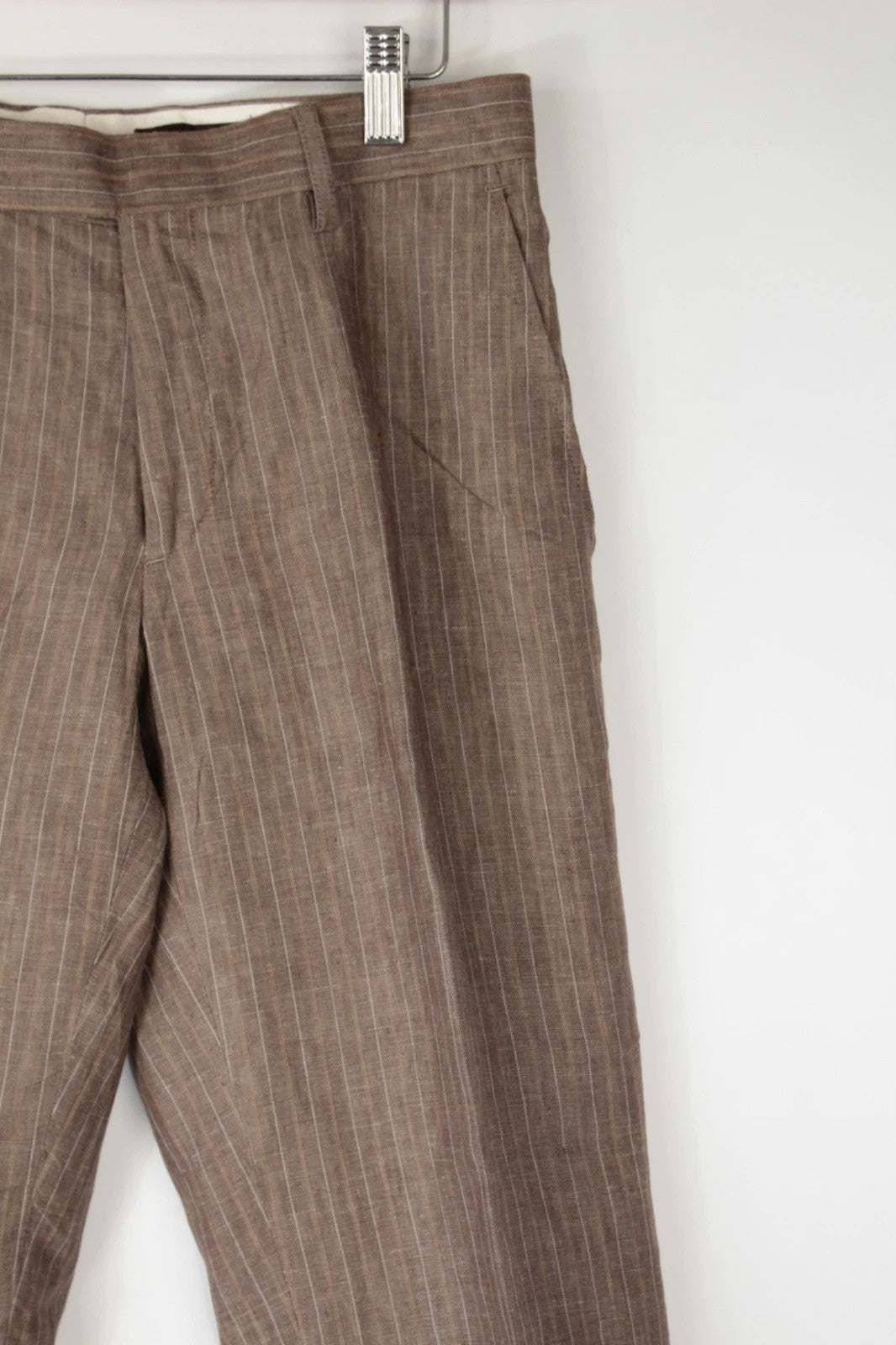 BRICE tailored trousers brown taupe with multi-toned pinstripe pattern and flat-front design.