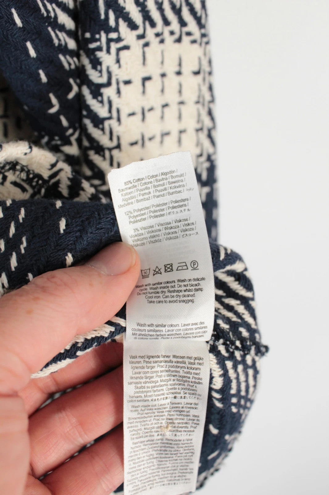 Wax London navy cream plaid check shacket heavyweight cotton blend with textured basketweave.