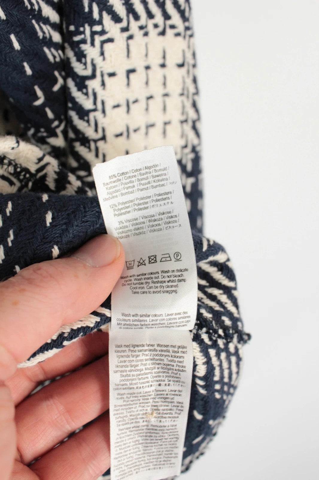 Wax London navy cream plaid check shacket heavyweight cotton blend with textured basketweave.