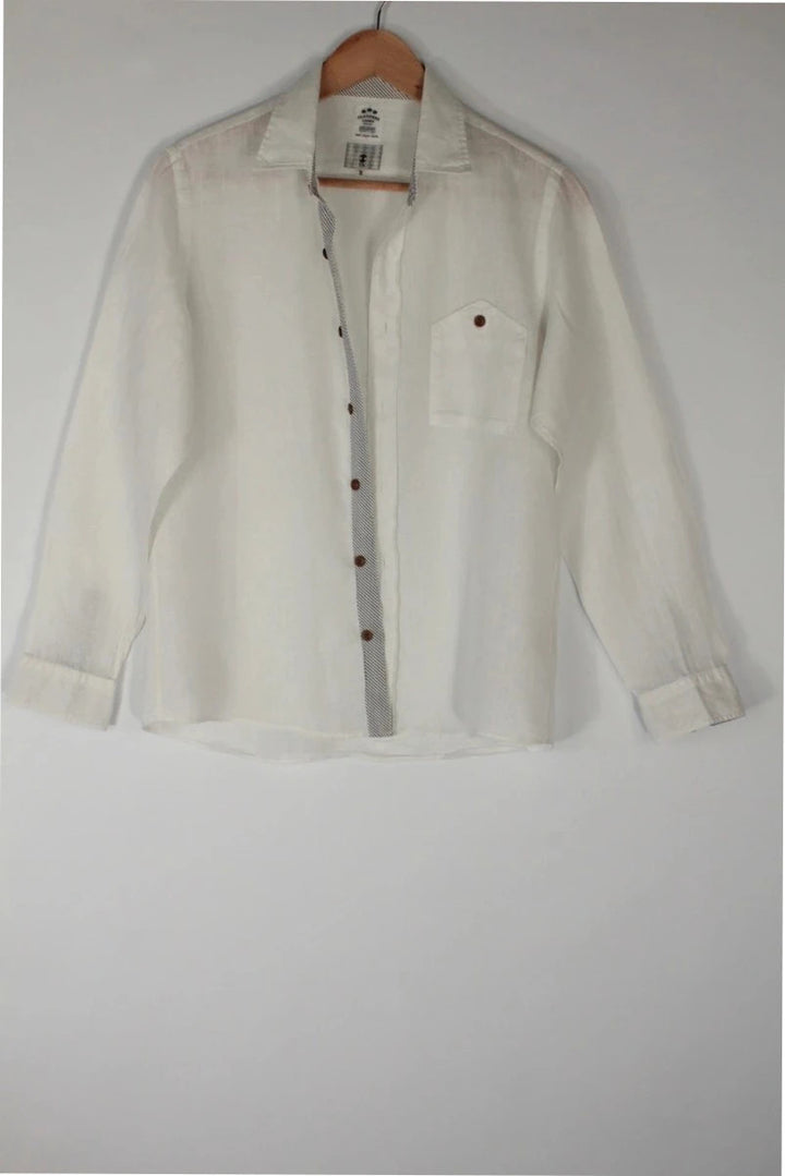 Flanders Linen white long sleeve shirt premium linen texture button-up design