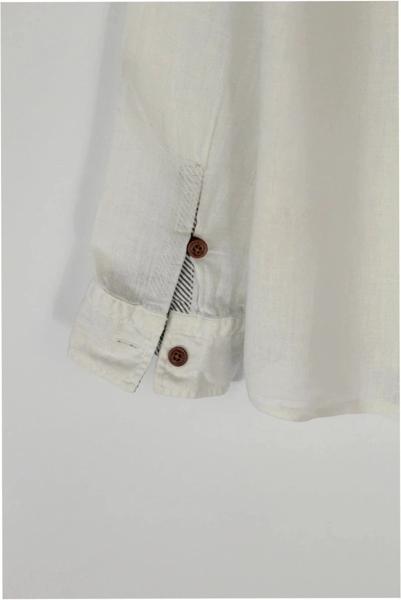 Flanders Linen white long sleeve shirt premium linen texture button-up design