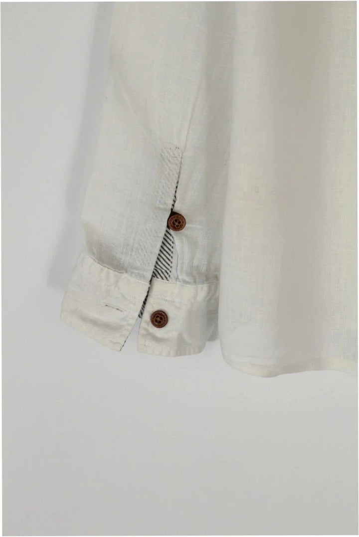 Flanders Linen white long sleeve shirt premium linen texture button-up design
