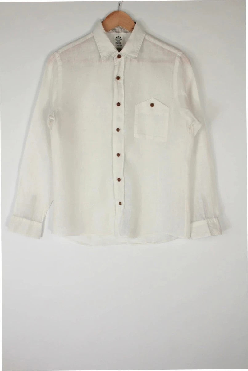 Flanders Linen white long sleeve shirt premium linen texture button-up design