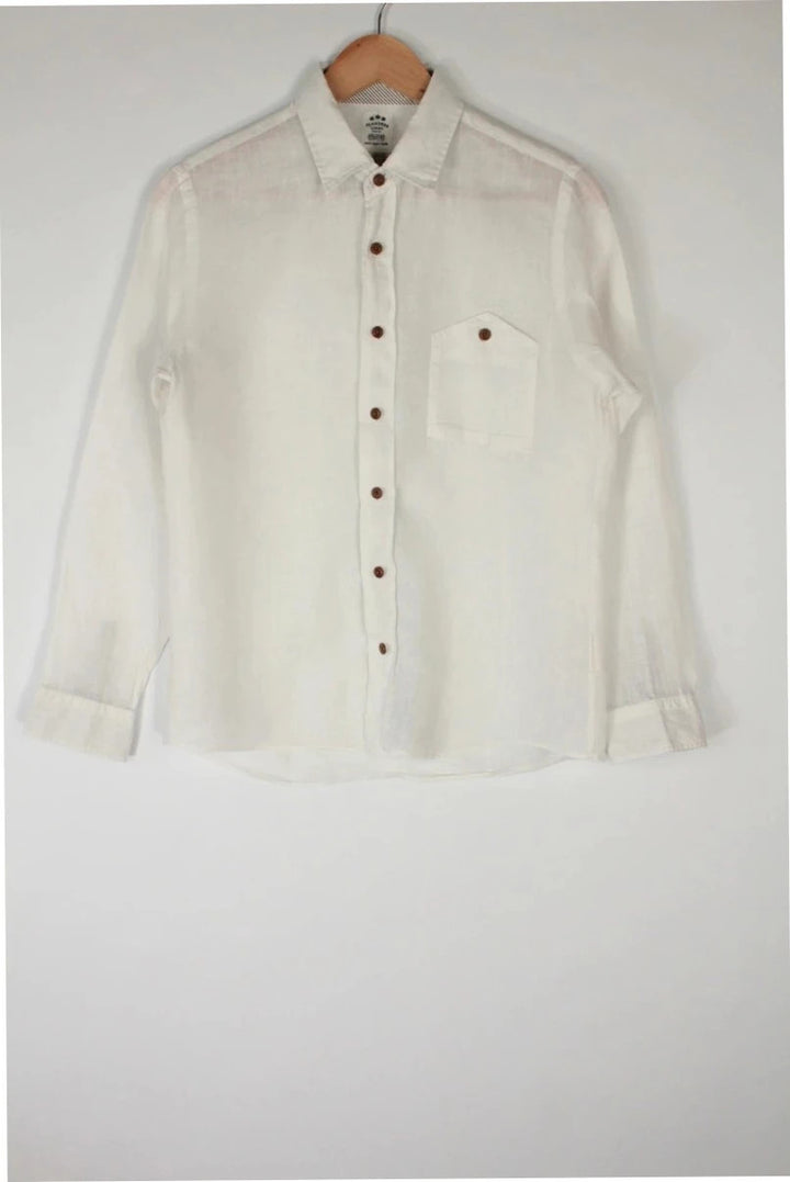 Flanders Linen white long sleeve shirt premium linen texture button-up design