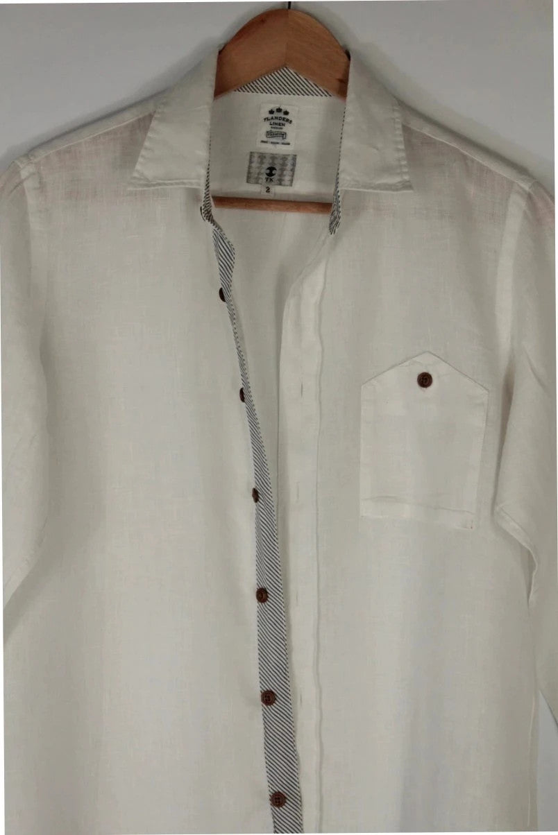 Flanders Linen white long sleeve shirt premium linen texture button-up design