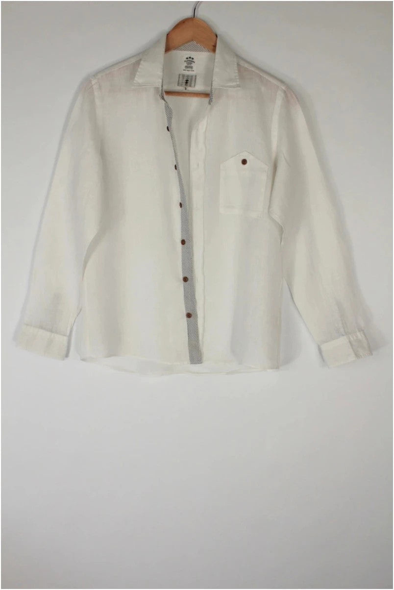 Flanders Linen white long sleeve shirt premium linen texture button-up design