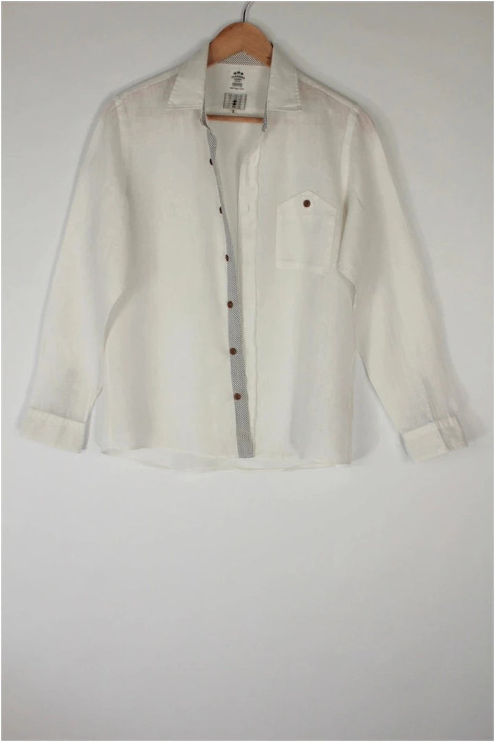 Flanders Linen white long sleeve shirt premium linen texture button-up design
