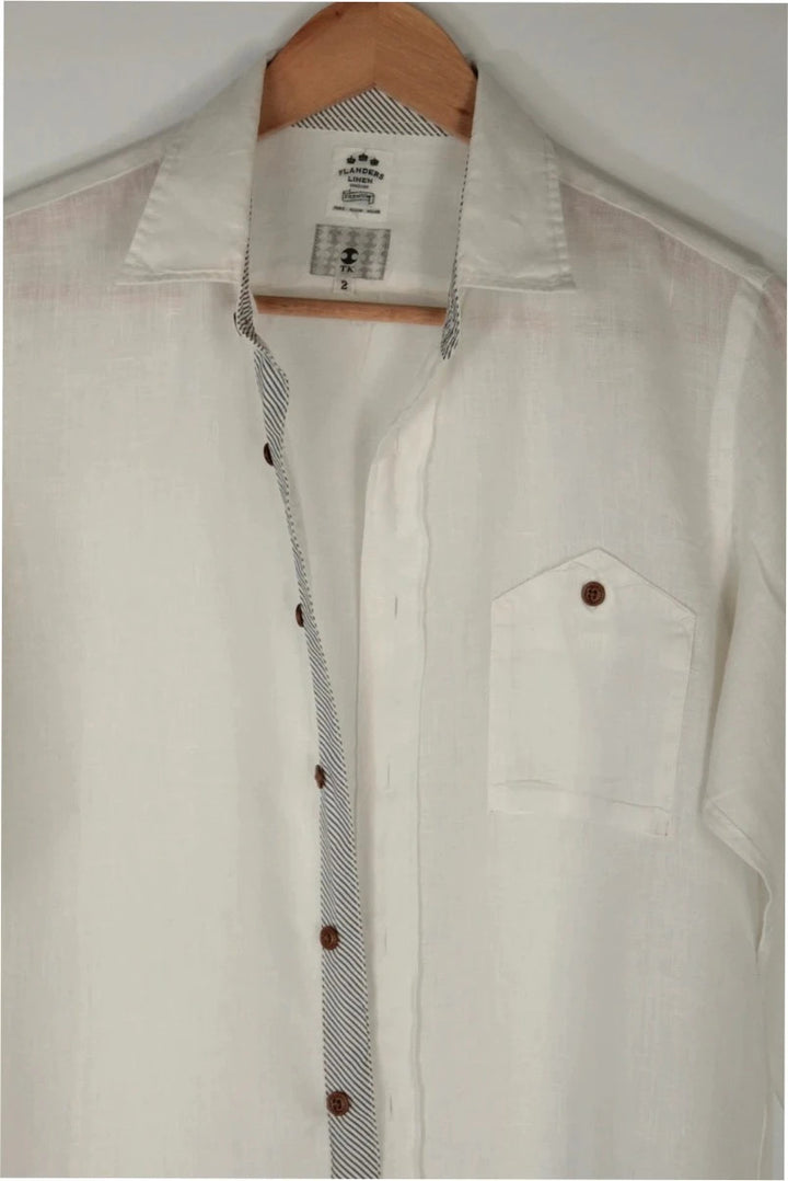 Flanders Linen white long sleeve shirt premium linen texture button-up design