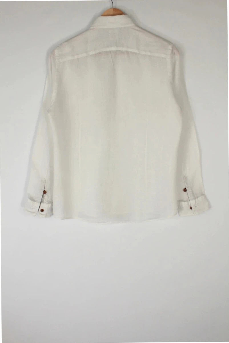 Flanders Linen white long sleeve shirt premium linen texture button-up design